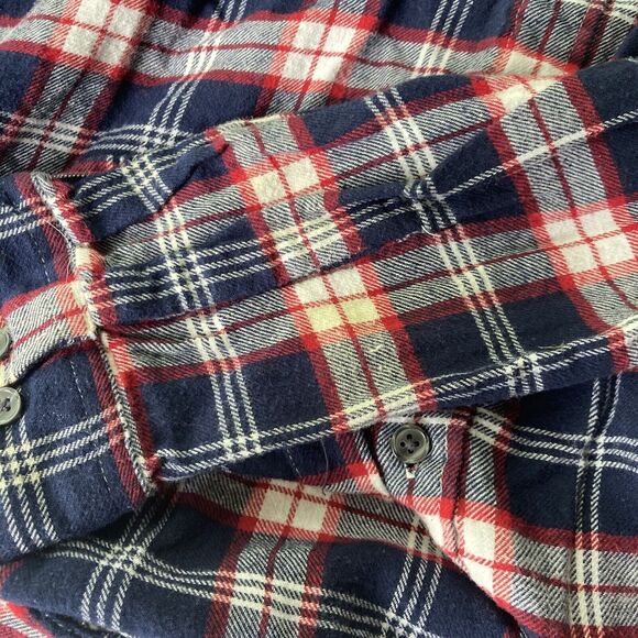 Club Room Shirt Sz L Navy Blue Red White Flannel Check 100% Cotton Casual Mens - Picture 7 of 9